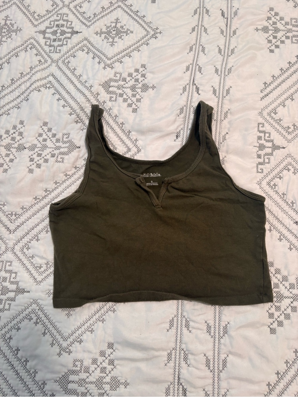 Olive Green Cropped Tank Top - Women